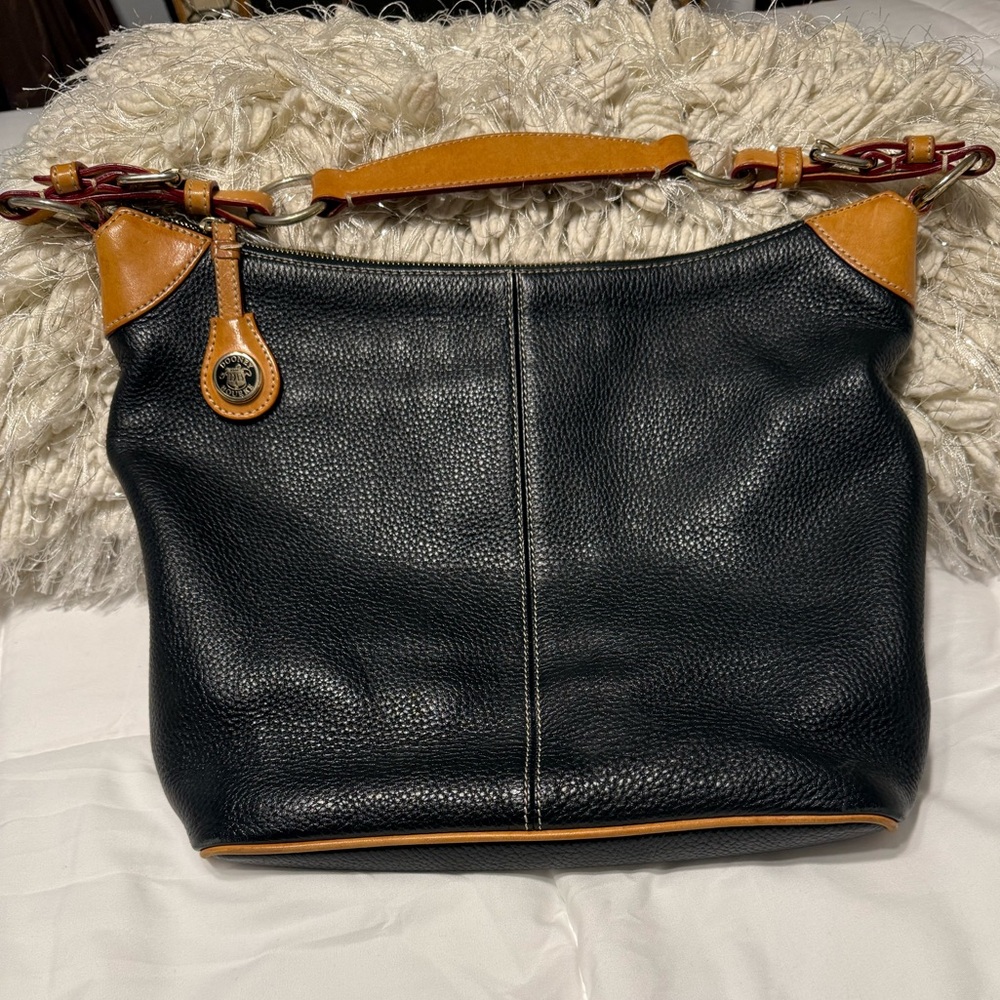 Black and Tan Pebbled Leather vintage Dooney Bourke Shoulder Bag
